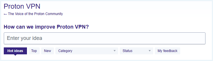 Mogelijkheid om online nieuwe features aan te vragen bij Proton