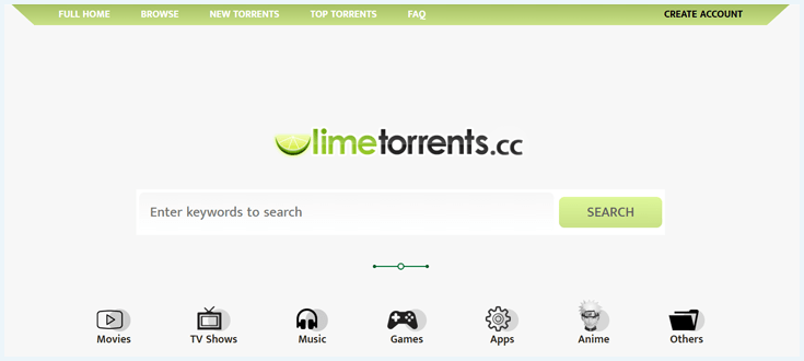 Homepage van de torrent site LimeTorrents