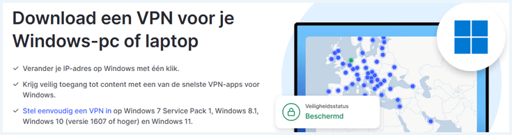 Pagina op de NordVPN-website voor het downloaden van de VPN op Windows