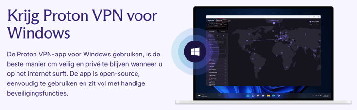 Pagina op de Proton VPN-website voor het downloaden van de VPN op Windows