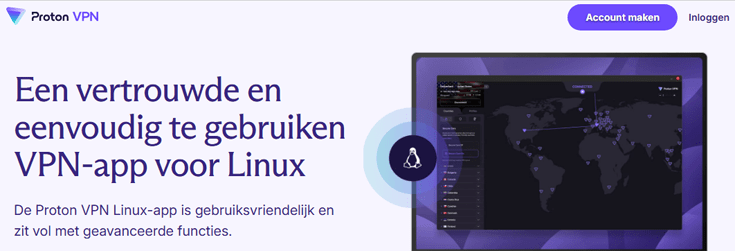 Landingspagina Linux op de website van Proton VPN