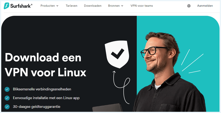 Landingspagina Linux op de website van Surfshark