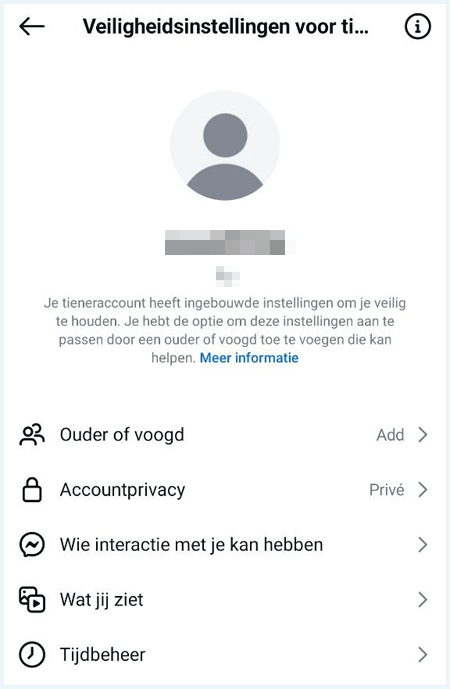 Instagram veiligheidsinstellingen voor tieneraccount