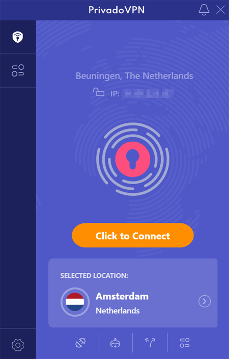 PrivadoVPN-app startscherm