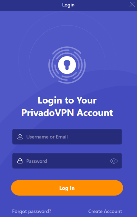 Login-scherm van PrivadoVPN-account