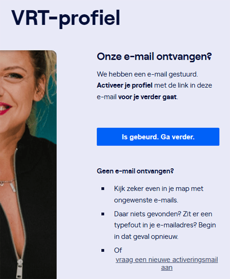 VRT-pagina waar VRT-profiel geactiveerd moet worden