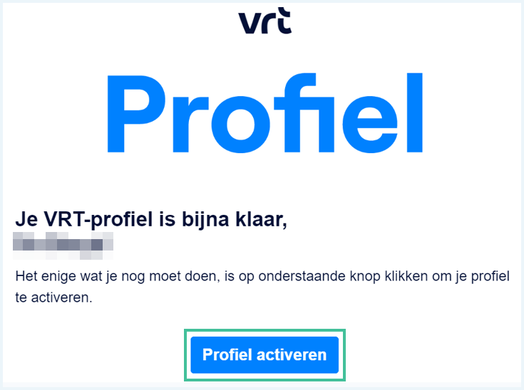 Mail van VRT waarin VRT-profiel geactiveerd moet worden