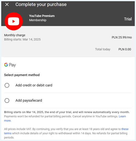 YouTube Premium betaalopdracht