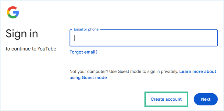 Inlogscherm voor Google account