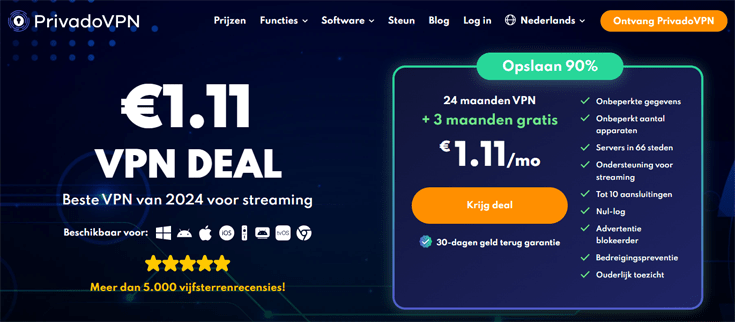 Homepage PrivadoVPN met deal