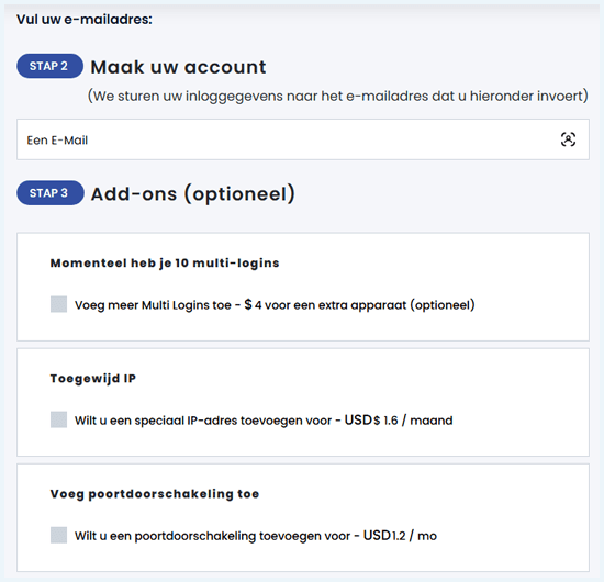 Formulier om een account aan te maken bij FastestVPN