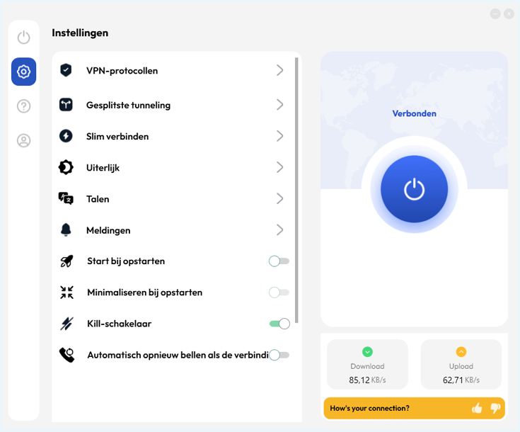 Instellingen in de Windows app van FastestVPN