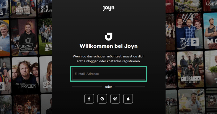 Accountpagina van Joyn, uitgelicht vak om e-mail in te vullen