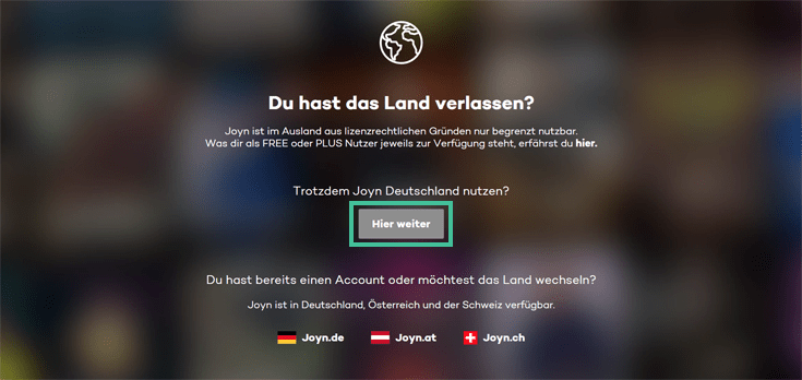 Melding van Joyn met vraag of je in het buitenland bent