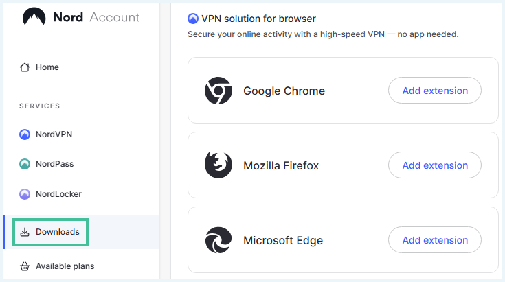 NordVPN browser-extensies in het NordVPN account