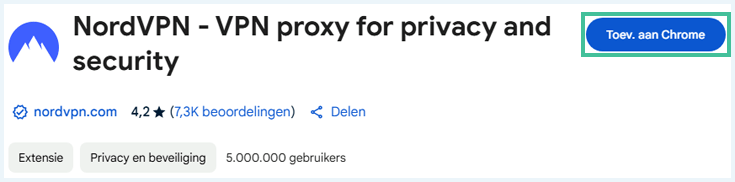De NordVPN browser extensie in de Chrome Web Store