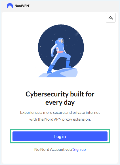 Inlogscherm van de Chrome extensie van NordVPN