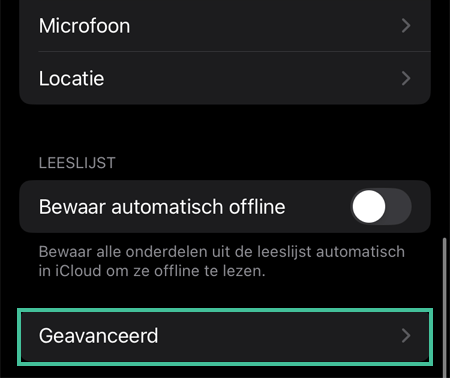 Safari-instellingen geavanceerd