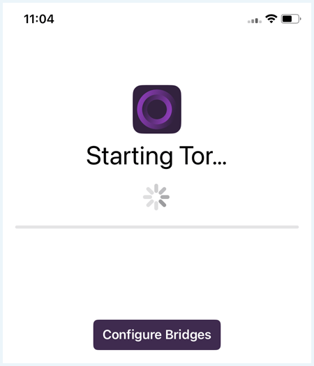 Onion browser is bezig met verbinding maken met het Tor netwerk