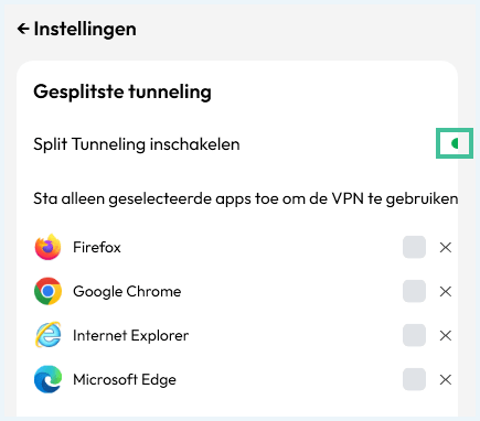 Split tunneling bij FastestVPN in de Nederlandse Windows app