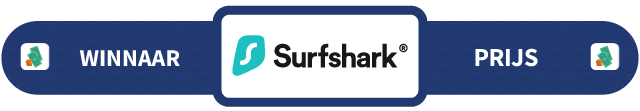 Banner met daarop de tekst Winnaar Prijs: Surfshark
