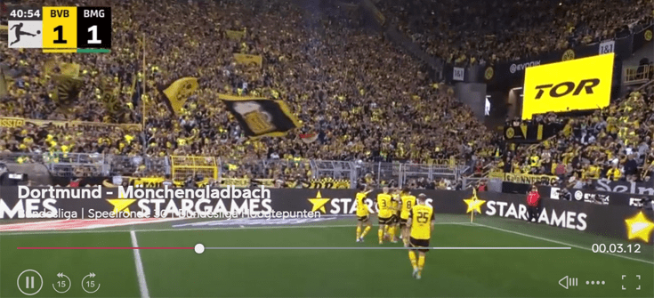 Screenshot Bundesliga wedstrijd op Viaplay