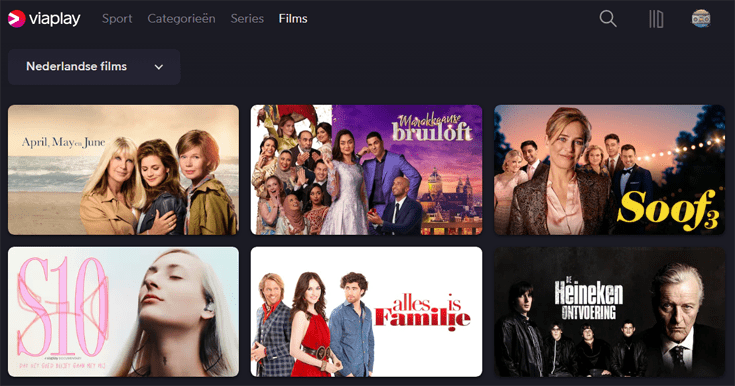 Screenshot Nederlandse films op Viaplay