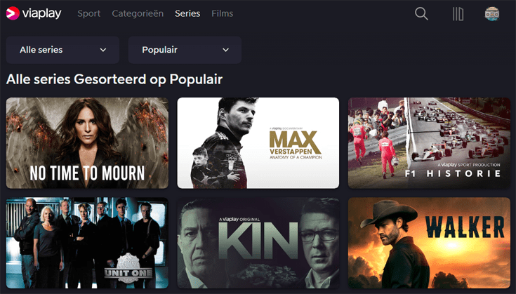 Screenshot van populaire series op Viaplay