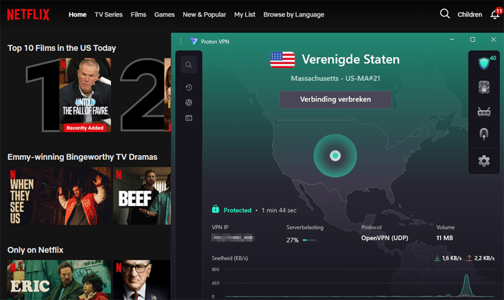 Proton VPN deblokkeert Netflix US