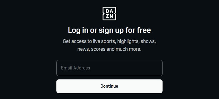 inlog-pagina DAZN waar je gratis kunt aanmelden of inloggen