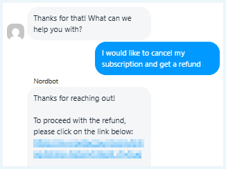 Livechat met NordVPN voor refund