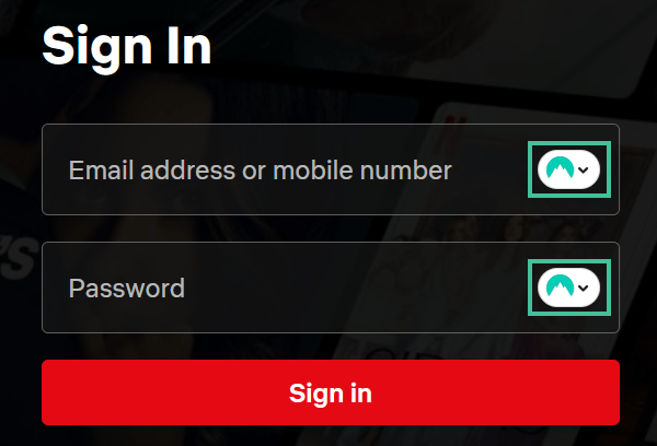 Netflix login met NordPass icoon voor automatisch invullen