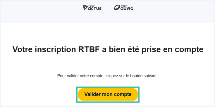 Activeringsmail voor account bij RTBF Auvio