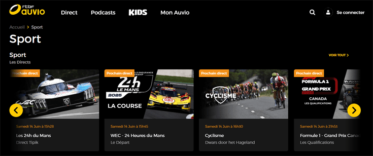 Screenshot van homepage RTBF Auvio