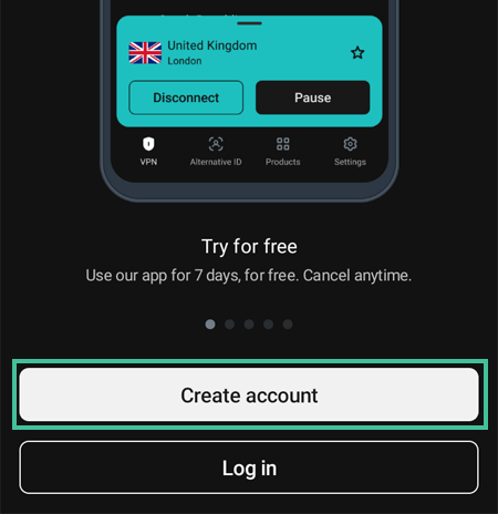 Account aanmaken in de Android app van Surfshark