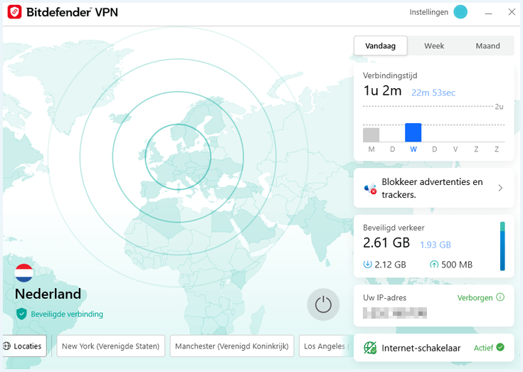 Bitdefender VPN Windows app verbonden met een Nederlandse server