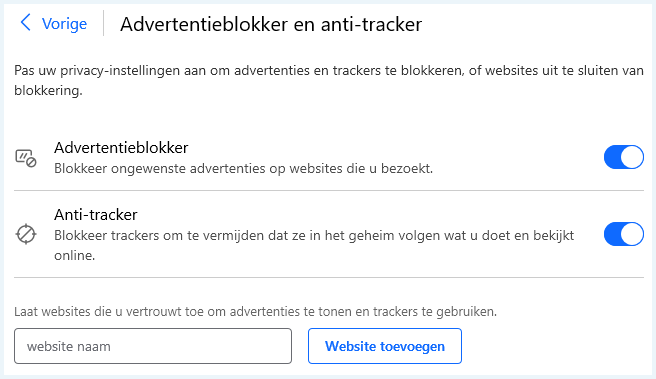 Bitdefender VPN ad blocker en anti-tracker