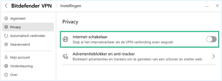 Kill switch van Bitdefender VPN