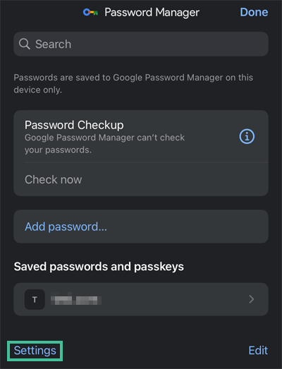 Screenshot van het openen van de instellingen van de Google Chrome wachtwoordmanager