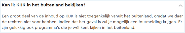 Screenshot van de FAQ van Kijk.nl