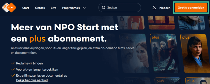 Aanmeldpagina van NPO Plus