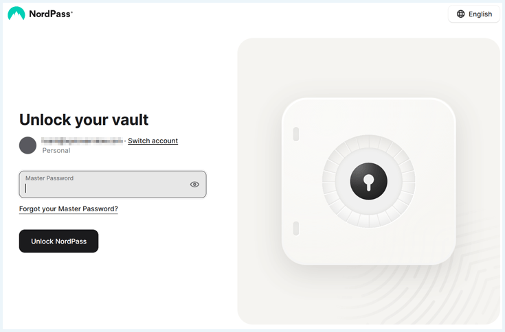 Een screenshot van het NordPass login scherm