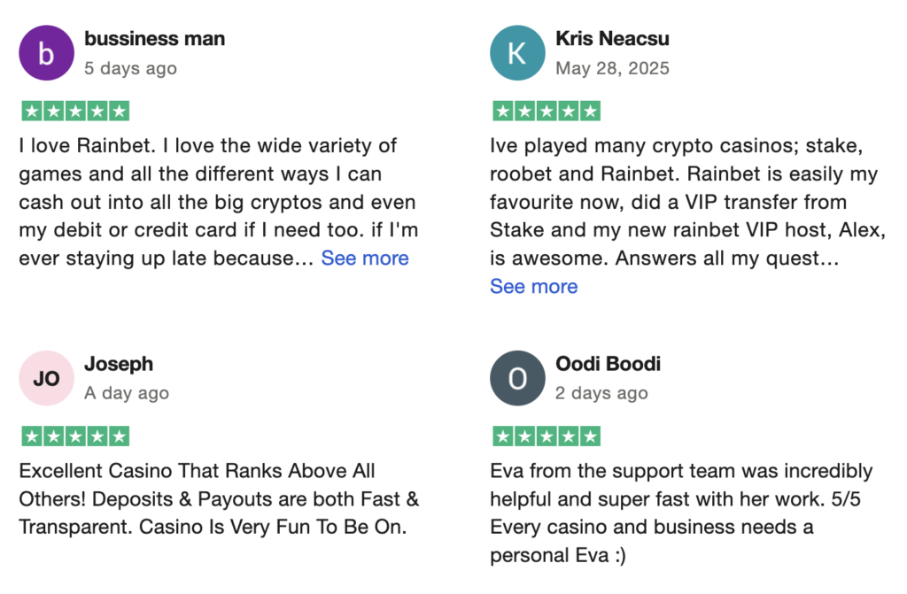 Rainbet-beoordelingen op TrustPilot