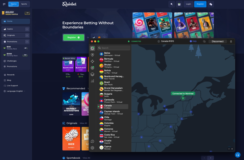 Rainbet is gedeblokkeerd met NordVPN