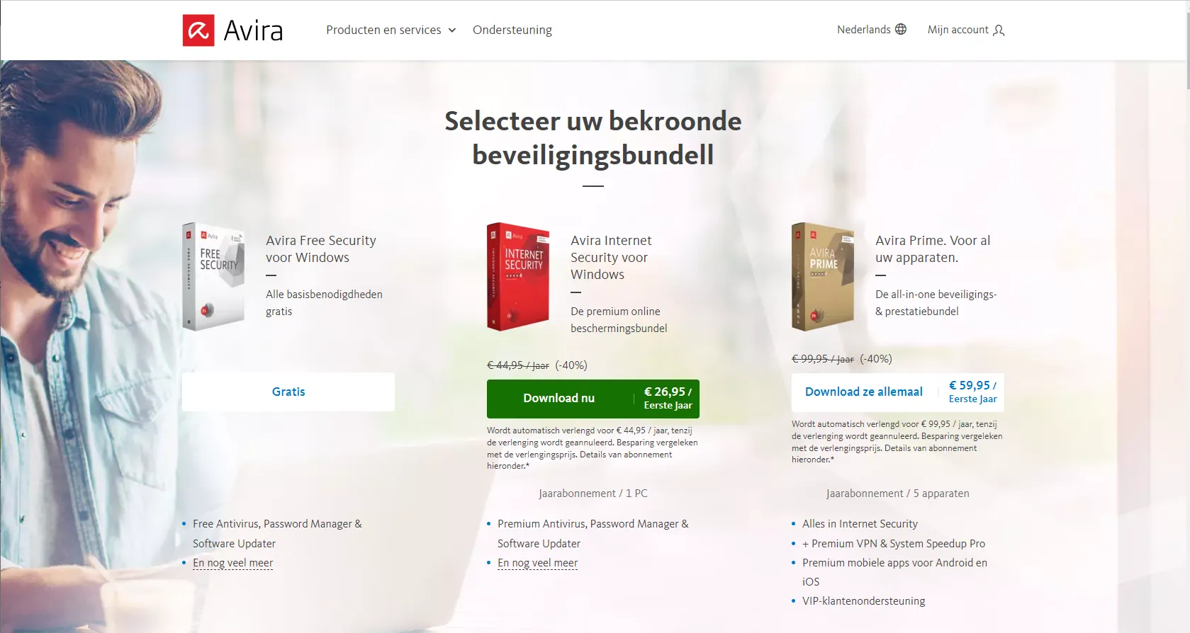 Homepage Avira, met antivirus geschikt voor Chromebooks
