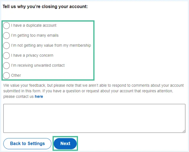 Screenshot-linkedin-reason-to-close-account