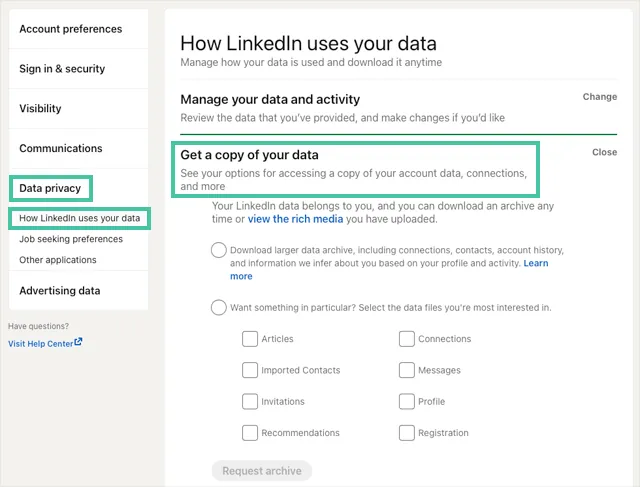 Screenshot-linkedin-request-copy-of-your-data