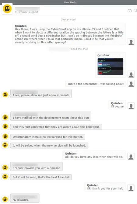 CyberGhost Support Gesprek