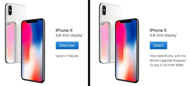 iPhone X prijs vergelijking