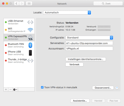 VPN succesvol ingesteld Mac